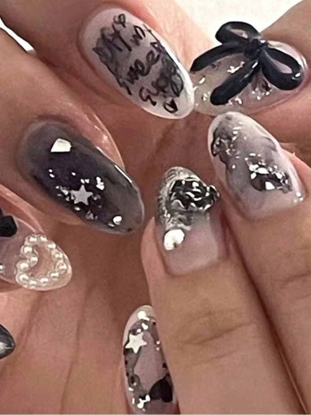 Black & Silver/White 3D Nail Art Set